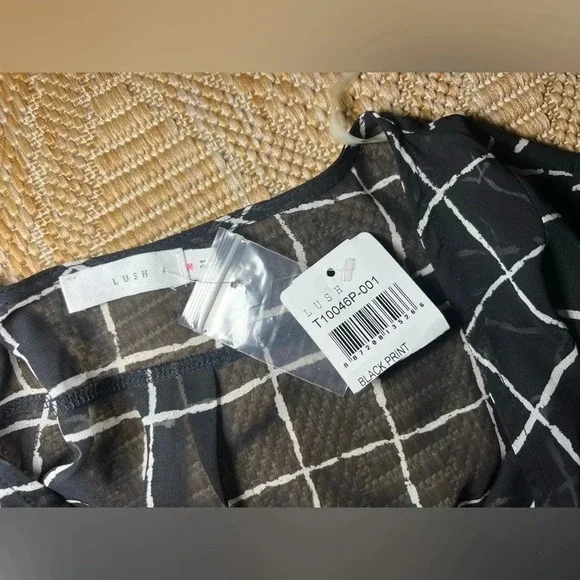 Lush Women's Sheer Black and White Checkered Blouse, Long Sleeve, Size M, NWT - Picture 10 of 10